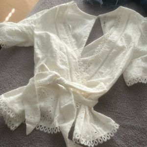 White lace open crop top size XS